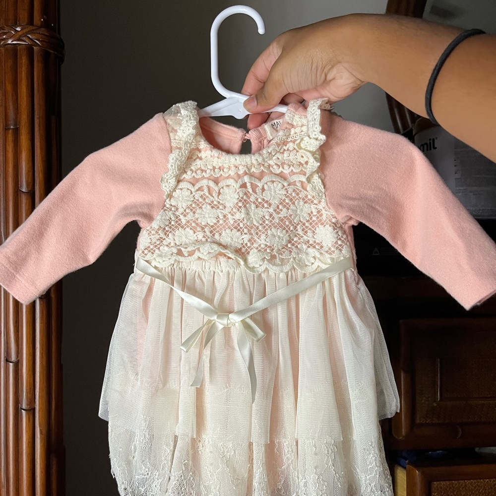 Elegant Pink and Cream Lace Kids Dress